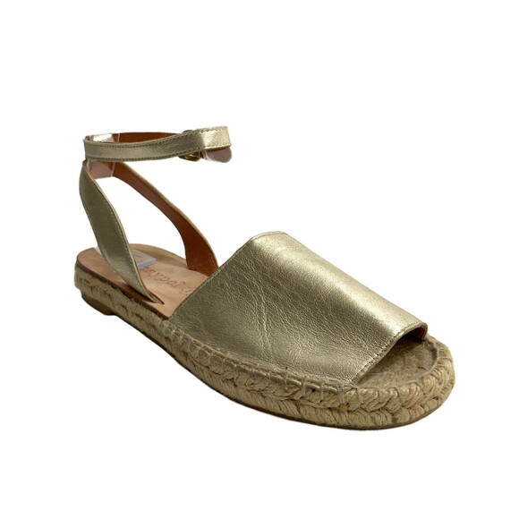 Anthropologie Maypol Sandals Gold-tone Peep-toe Espadrille Spain 37 - Picture 1 of 12